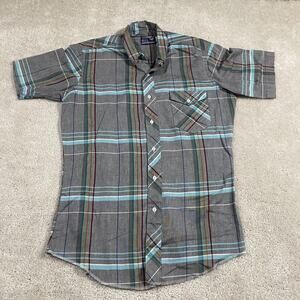 VTG Wrangler Shirt Mens 15 1/2 Gray Plaid Cowboy Cut USA Western Rodeo Horse